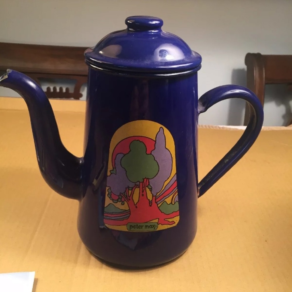 Peter Max Coffee Pot Cobalt Blue Rare‎ Vintage 1972
